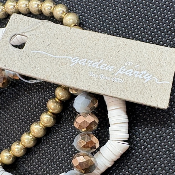 Triple Strand Elegant Gold, Blue and White Beaded Bracelet Set - Picture 3 of 4